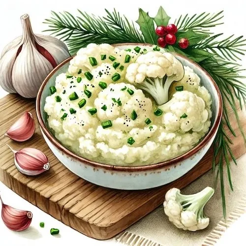 One of the healthy Christmas receipes : cauliflower mash with garlic and chives