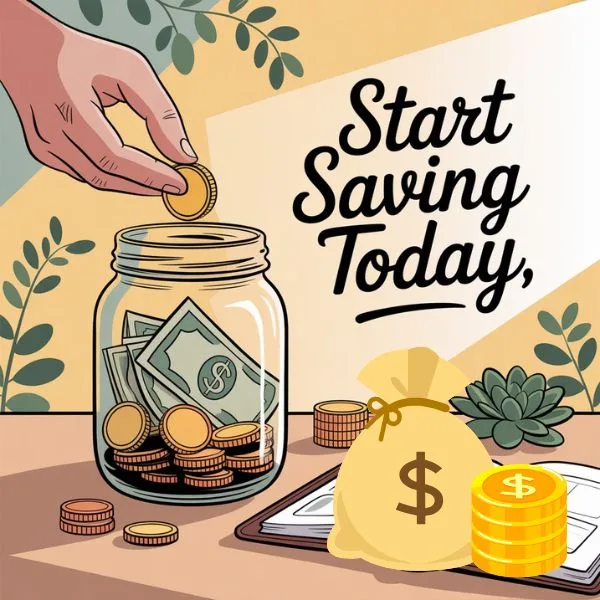Illustrated scene of a person adding money to a savings jar, visually representing how to boost your savings with consistent habits.