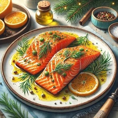 One of the healthy Christmas receipes :Salmon with Dill and Citrus Glaze