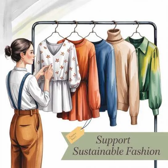 Woman browsing eco-friendly clothing on a rack — highlighting alternatives to traditional shopping and supporting sustainable fashion choices.