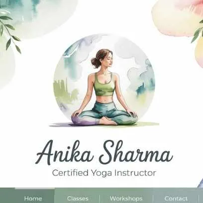 Illustration of a yoga instructor’s website homepage—representing personal branding and building an online presence for how to start a side hustle.