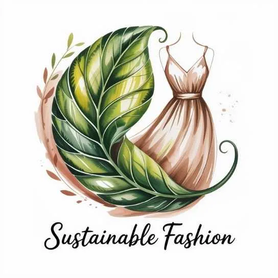 Watercolor illustration of a flowing eco-friendly dress beside a large green leaf—symbolizing truth and awareness in debunking myths about sustainable fashion.