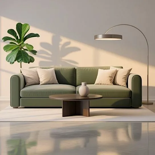 Minimalist living room with modern sofa, plant, and neutral decor – home minimalist guide