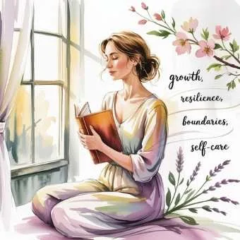 A soft watercolor illustration of a woman in her 30s reflecting peacefully with her journal, symbolizing how to reflect on your 30s and acknowledge the important life lessons this decade teaches