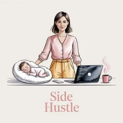 Mother balancing baby care and laptop work—showing real-life example of how to start a side hustle from home with flexibility.