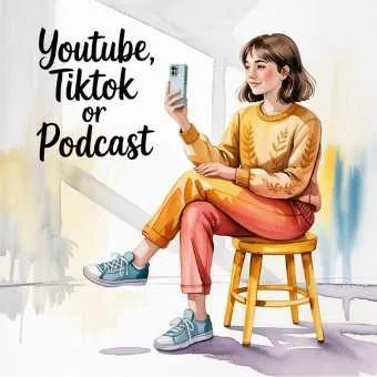 Woman creating video or podcast content at home, illustrating YouTube, TikTok, or podcasting as a side hustle for stay-at-home moms