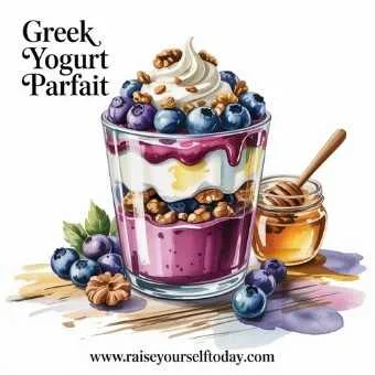 Greek yogurt parfait with antioxidant-rich blueberries and nuts for women's health.-one of the nourishing anti-aging recipes for women over 40 to support energy and skin health.
