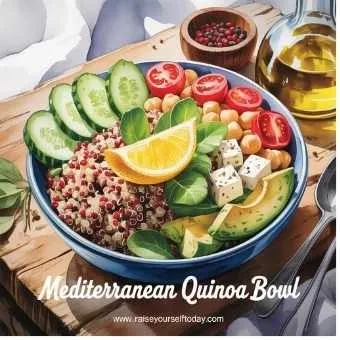 A vibrant Mediterranean quinoa bowl with avocado, chickpeas, and fresh vegetables—one of the nourishing anti-aging recipes for women over 40 to support energy and skin health.