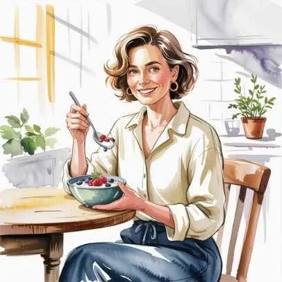 Woman enjoying eating from anti aging recipes for women over 40.