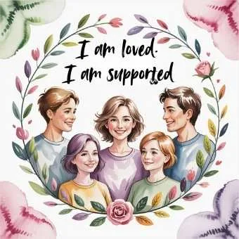 Group of supportive people framed by flowers, representing the importance of community and connection in reflection and goal setting.