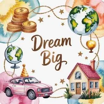 Vision board concept featuring dream symbols like travel, home, and wealth — illustrating how to make a vision board that works for achieving big goals.