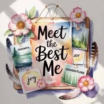 Creative watercolor vision board with joyful themes and “Meet the Best Me” text — shows how to make a vision board that works for motivation.