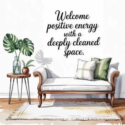 Bright minimal room with natural decor representing Feng shui spring cleaning to welcome positive energy