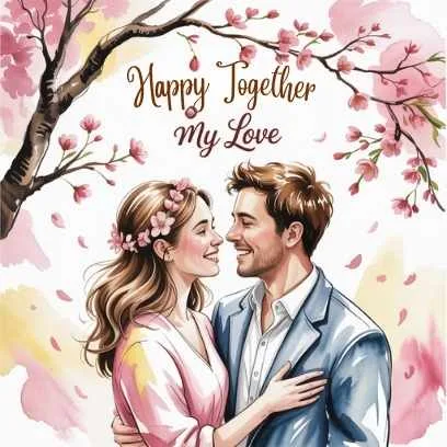 A happy couple smiling under cherry blossoms, representing building lasting connections and nurturing love while finding Mr. Right.