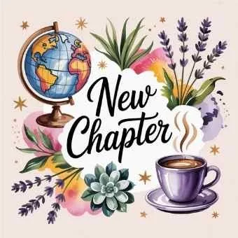 Watercolor vision board featuring globe, coffee, and nature — symbolizes how to make a vision board that works for starting a new chapter in life.