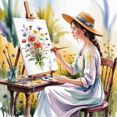 Woman painting flowers — how hobbies improve your life through artistic expression and calm focus.