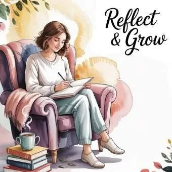 Woman journaling quietly with a cup of coffee to begin reflection and goal setting by creating mental space to pause and focus.