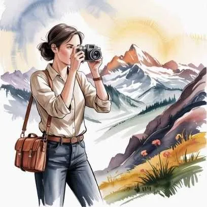 Woman photographing a mountain landscape — how hobbies improve your life by deepening appreciation for nature.