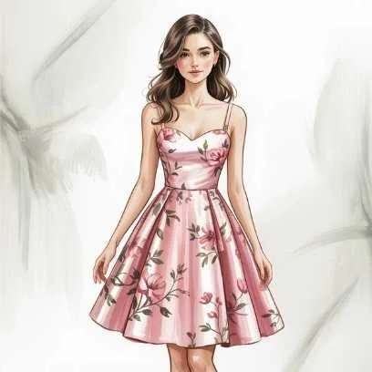 Woman in a pink floral dress representing elegant and feminine spring fashion trends.