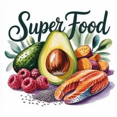 A vibrant watercolor illustration showcasing a
colorful display of superfoods