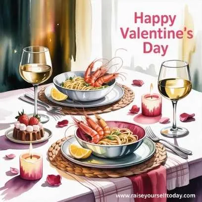 Valentine's day dinner table setting for celebration at home.