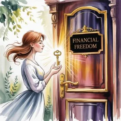 Woman holding a golden key to a door labeled “Financial Freedom,” symbolizing why you need to make your own money.