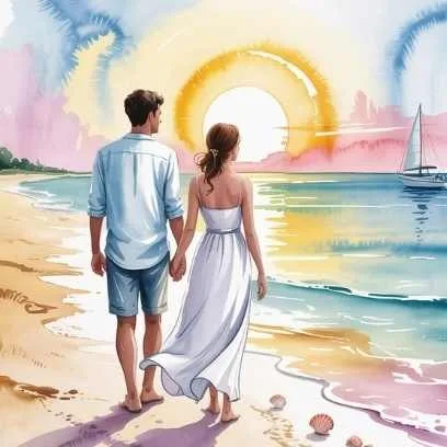 A couple holding hands while walking along the beach at sunset, representing the manifestation of true love through metaphysical guidance.