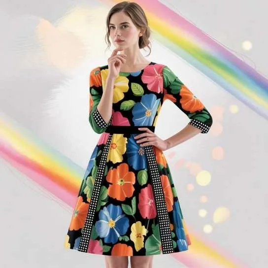 Spring floral dresses collection - floral dress with bold, colorful abstract flower patterns for a playful and eye-catching seasonal style.