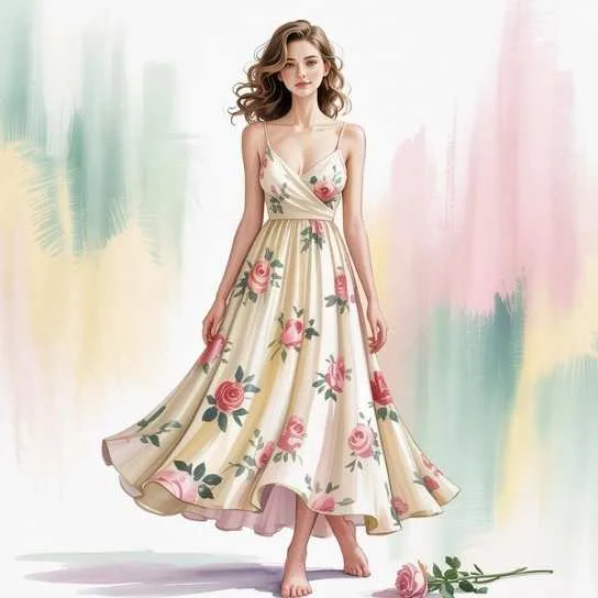 Spring floral dresses collection - a floral slip dress with a flowing maxi length and rose prints, perfect for an effortless and feminine look