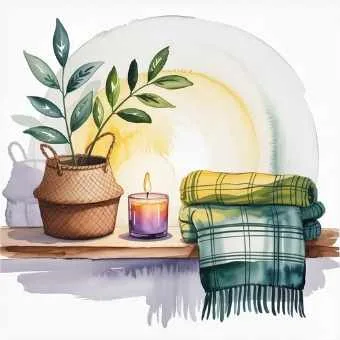 Minimalist tidy shelf with basket and candle in peaceful meditation room