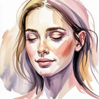 Watercolor close-up of a peaceful face symbolizing clarity and inner strength