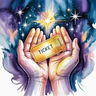 Hands holding a shining ticket under a starry sky, illustrating that with trust, belief, and alignment, can you win the lottery becomes a powerful yes.