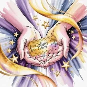 Hands holding a glowing lottery ticket surrounded by stars and golden light, symbolizing divine timing and how to manifest winning the lottery with trust and faith.
