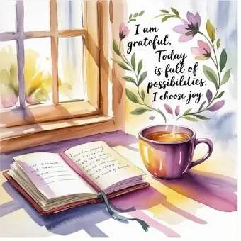 Cozy journal scene with sunlight and affirmations, illustrating how to raise your vibration and win the lottery through daily gratitude and meditation.