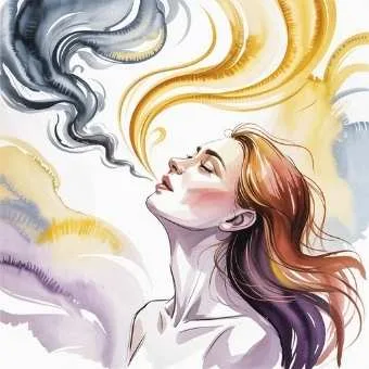 Woman releasing gray clouds and welcoming golden light, representing how to raise your vibration and win the lottery by letting go of fear and scarcity.