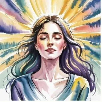 Watercolor woman surrounded by warm light, embodying inner belief and assumption as truth.