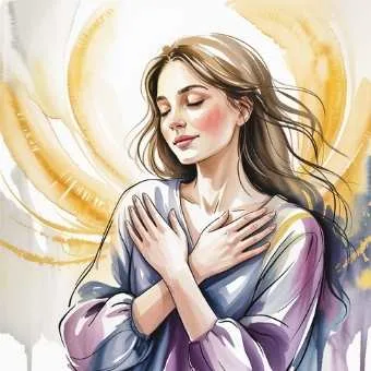 Peaceful woman feeling her wish fulfilled in a glowing golden aura, illustrating Neville Goddard’s concept of “Feel It Real.”