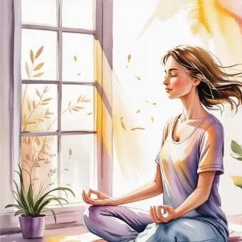 Woman meditating by the window in morning sunlight, illustrating how to make a morning lottery manifestation routine part of a daily abundance practice.