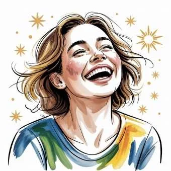Smiling woman surrounded by golden stars, symbolizing positive energy and clarity in FAQs about the morning lottery manifestation routine.