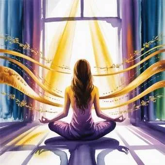 Woman meditating with golden light to set intention, showing how a morning lottery manifestation routine begins by aligning energy for wealth
