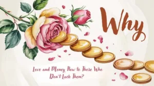 Watercolor illustration of a rose with gold coins flowing beside it, symbolizing why love and money flow to those who don’t lack them.