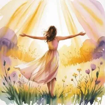 Woman standing in sunlight with open arms, representing worthiness and readiness to manifest lottery win.