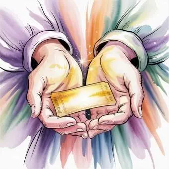 Hands holding glowing paper, representing visualization and emotion to manifest lottery win.