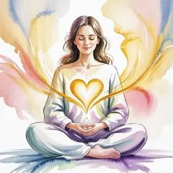 Meditating figure surrounded by golden aura, symbolizing inner belief to manifest lottery win.