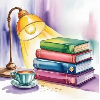 Glowing stack of self-help books, representing resources that help you manifest lottery win.