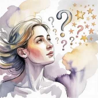 Woman watching doubts transform into glowing stars, representing curiosity and trust to manifest lottery win.