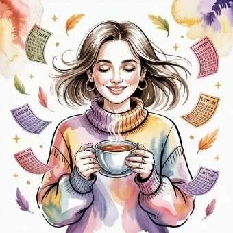 Smiling woman inviting good fortune with a winning lottery mindset.