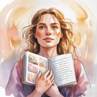 Woman looking toward the light with a journal, symbolizing growth and focus through the I Am Success Declaration.