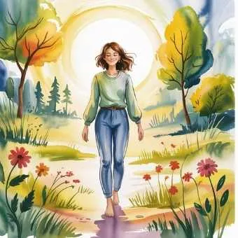 Woman walking peacefully in sunlight, symbolizing faith and fulfillment — Living in the End manifestation.
