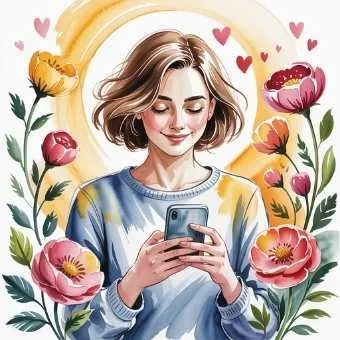 Woman smiling at her phone, symbolizing a manifested relationship through Living in the End Manifestation practice.